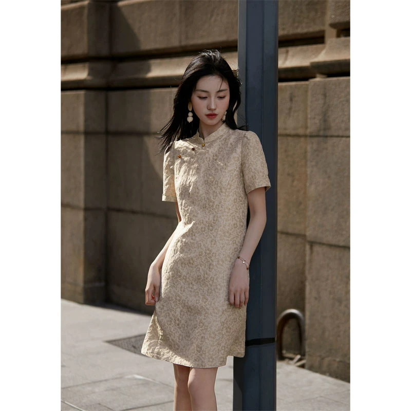 【霓裳羽衣】东方静奢美/亚麻提花旗袍民国风情连衣裙QZP782381MG