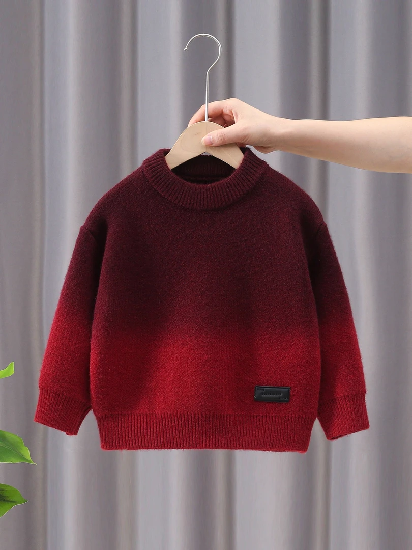 儿童毛衣撞色图案套头加厚毛衣男针织衫常规款宝宝长袖打底秋冬