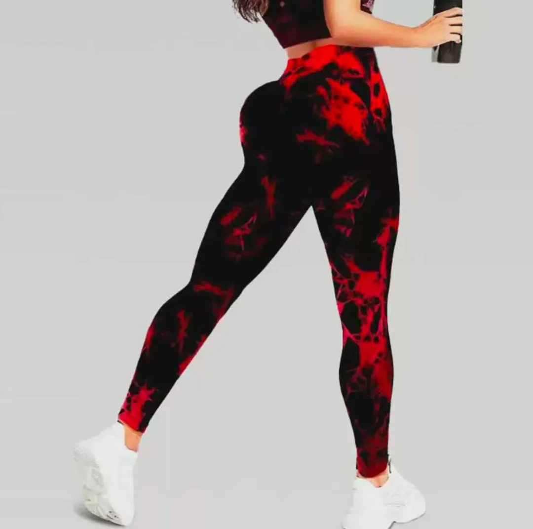 红蓝黑色扎染打底裤女