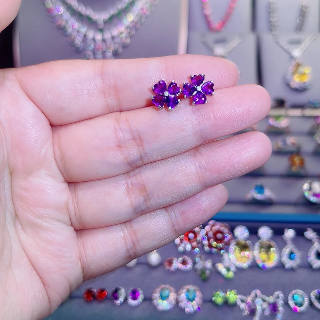 银S925镶嵌耳饰紫晶