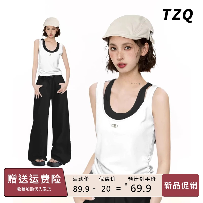 白色假两件工字吊带背心女夏季修身内搭打底无袖上衣潮TZQ2551645