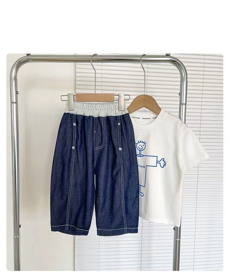 子航同款 夏季新款儿童韩版轻薄百搭九分牛仔裤xk7056