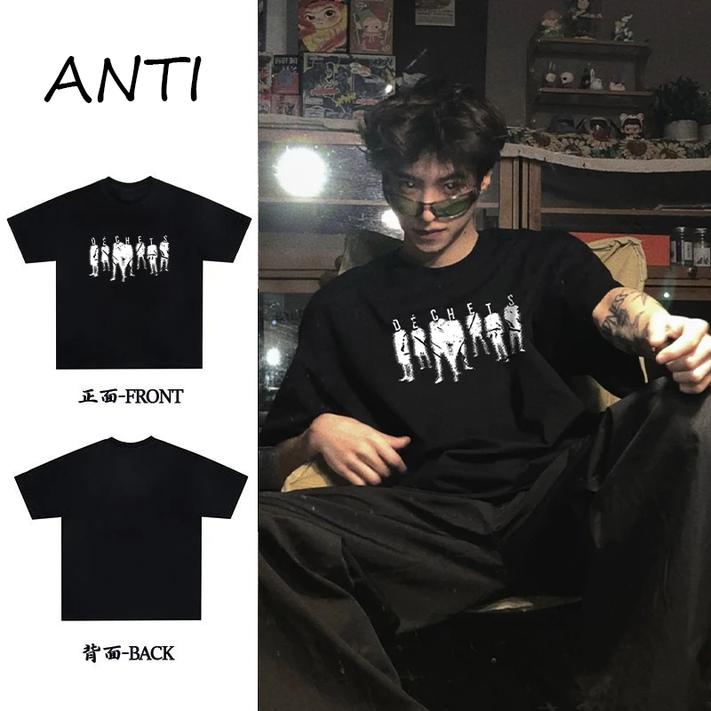 ANTI重磅纯棉小众破碎人像印花宽松休闲百搭圆领短袖T恤男女同款