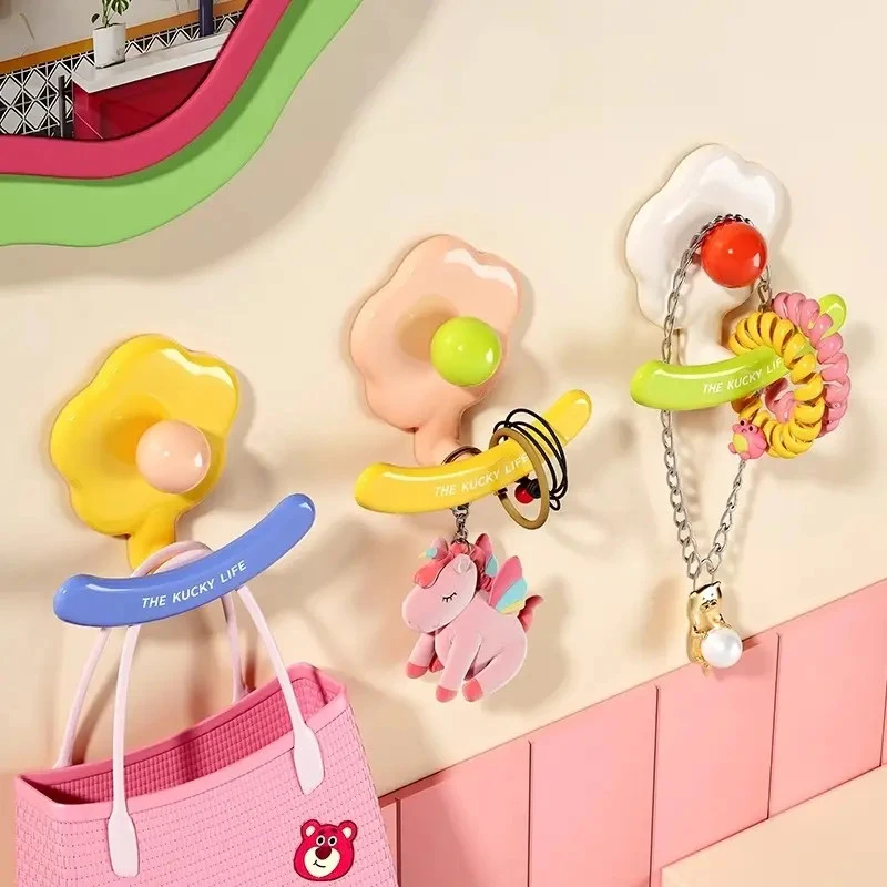 【3个装】多巴胺花朵挂钩玄关卫生间壁挂粘胶强力承重发箍免打孔