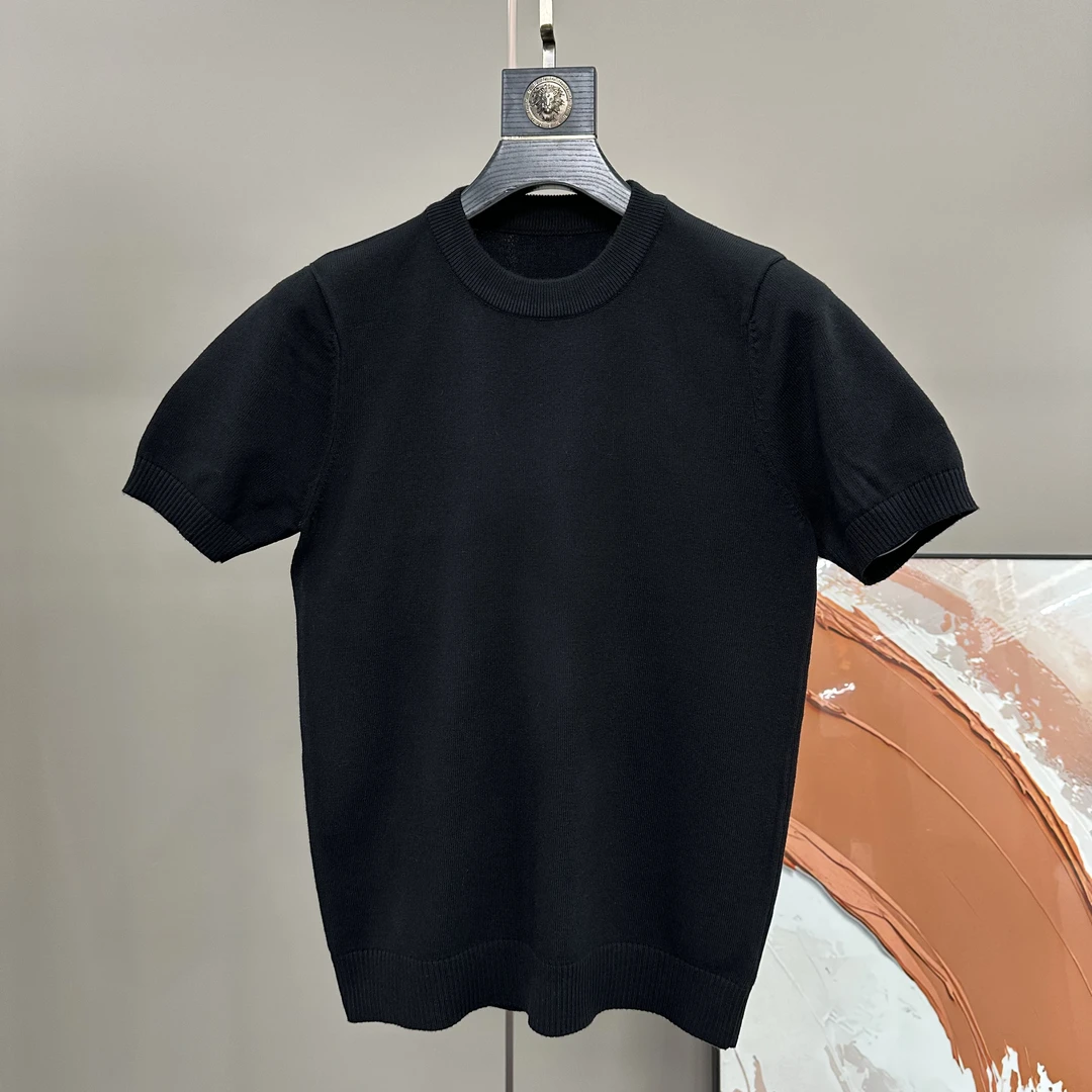 极简轻奢圆领短袖毛衣男冬季内搭打底衫男士白色加厚款半袖针织衫