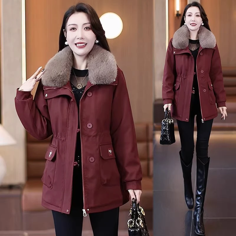 加绒加厚派克服女冬季新款洋气收腰显瘦中长款大毛领保暖百搭外套