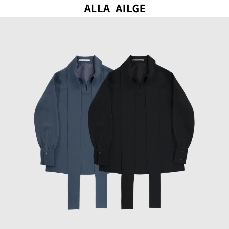 ALLA AILGE「清冷都市」高知感三醋酸飘带长袖女式衬衫