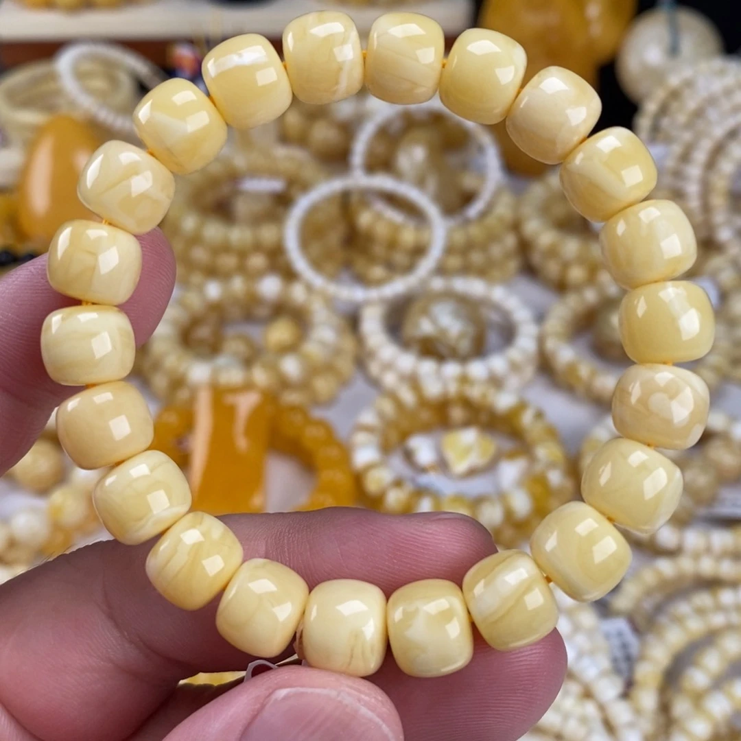 未镶嵌蜜蜡手链奶酪白10.4mm