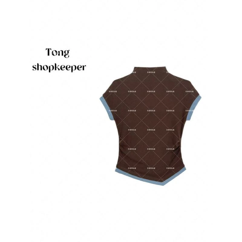 QJ/彤掌柜1682239 早秋25静奢气质风羊毛天丝撞色小高领显瘦上衣