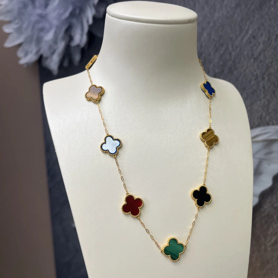 新品18k金镶嵌十花项链 金多宝 15mm 闪0版 质感气质贵气美丽大方