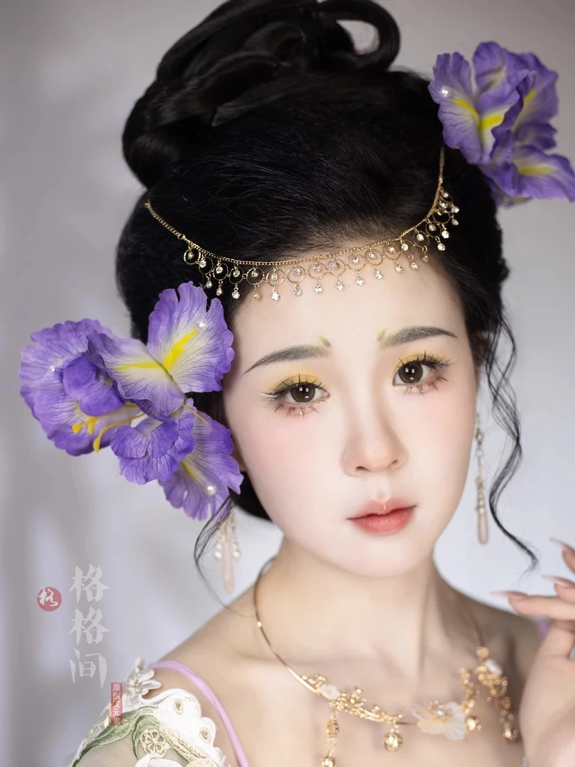 格格间原创【雾紫】蝴蝶珍珠鸢尾发簪绢花点缀仙气汉服古风配饰