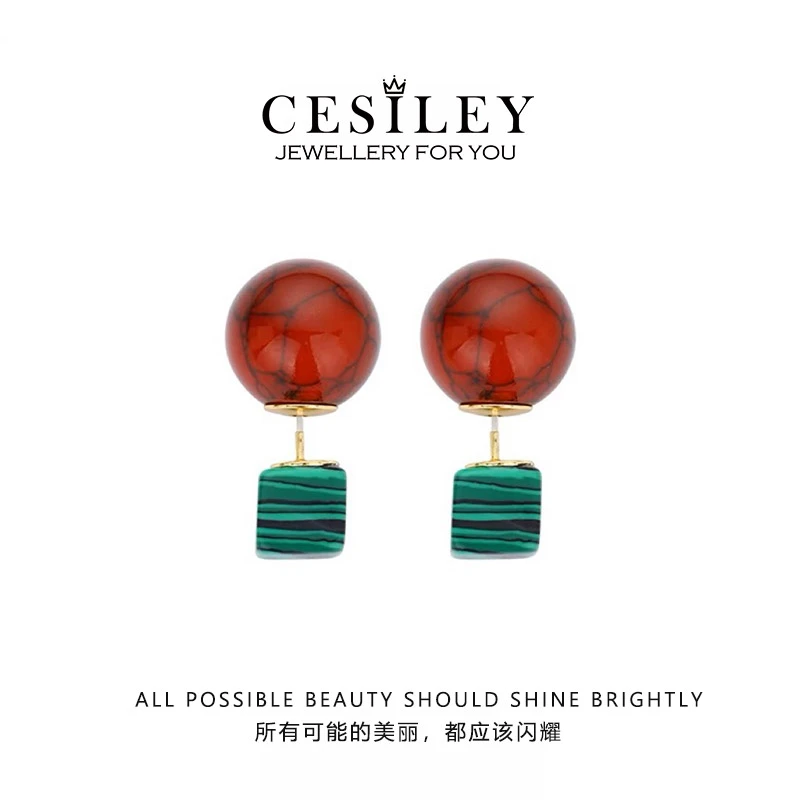 镀K金 水晶法式撞色小红球耳钉DTA1001