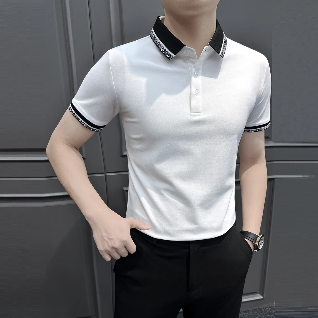 男士冰丝t恤短袖夏季薄款2025新款高品质潮牌休闲痞帅百搭polo衫