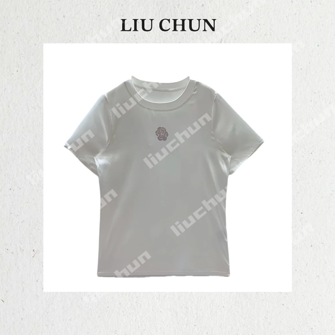 【玫瑰花】CHUN家亮钻桑蚕丝弹力缎T恤