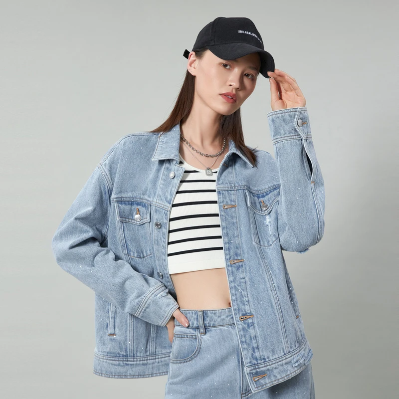 【直播专享】哥弟真的好烫钻翻领休闲牛仔造型外套女A400801