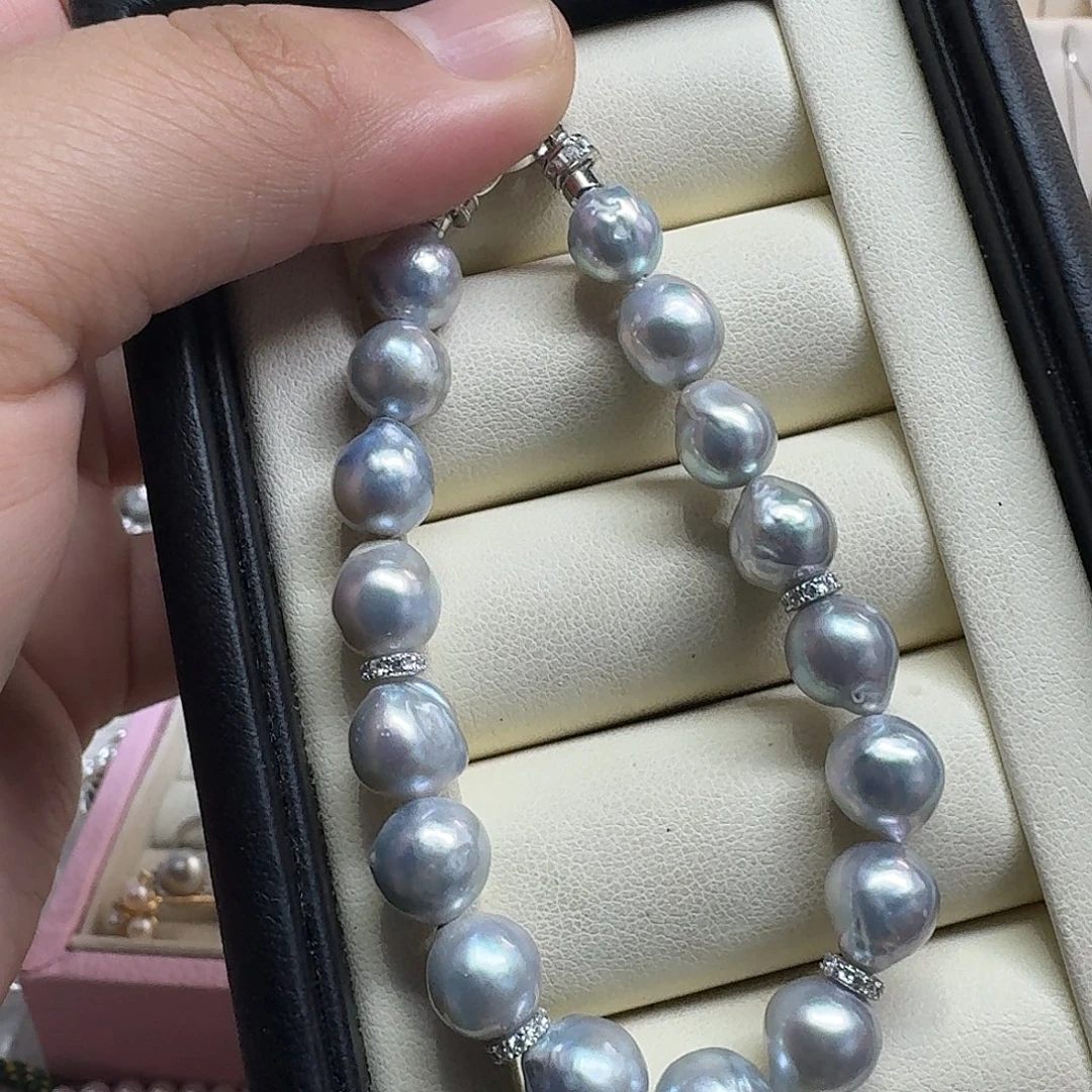 海水珍珠颈饰银S925镶嵌海水真多麻巴洛克手链微瑕8mm+