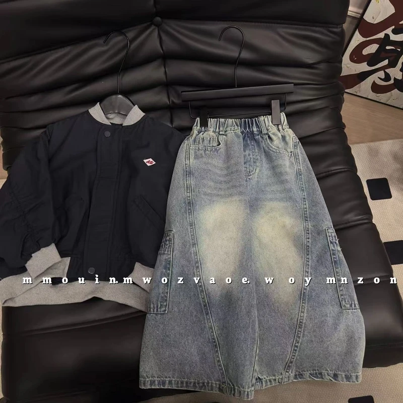 儿童牛仔裤宽松春季男女童春装韩版工装牛仔裤裤