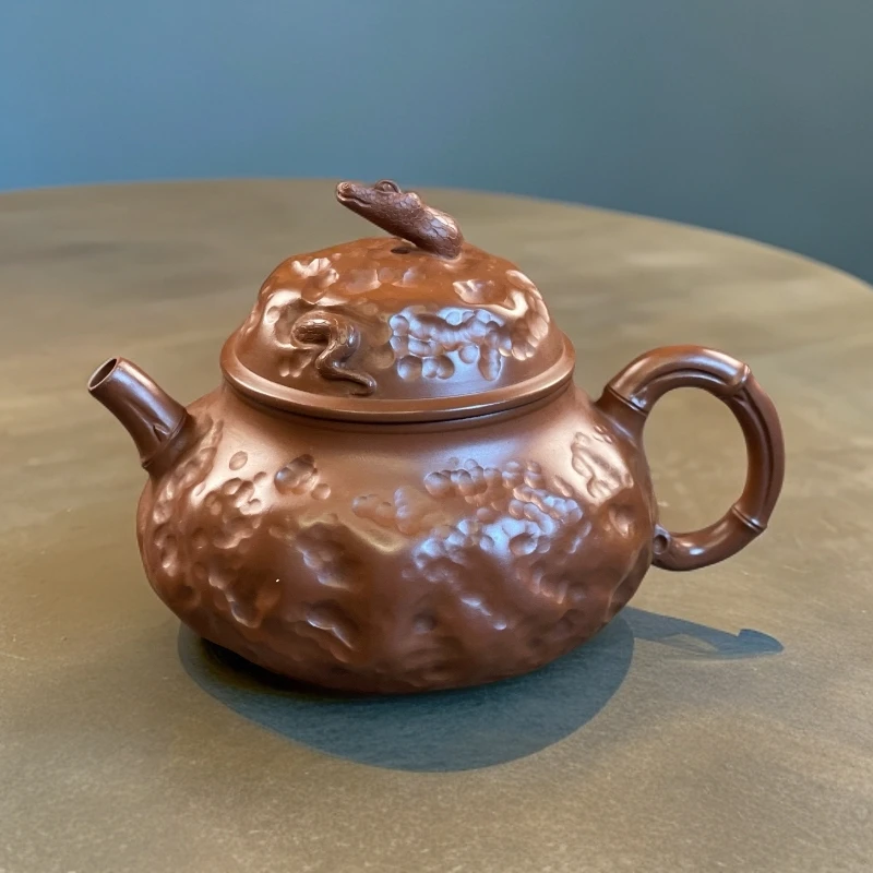 竹韵青蛇200cc内推球孔坭兴陶茶壶泡茶壶敲打纹手工制作