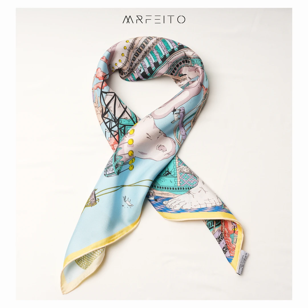 MRFEITO彩色绘画图案舒适丝巾H18SJ02C30767