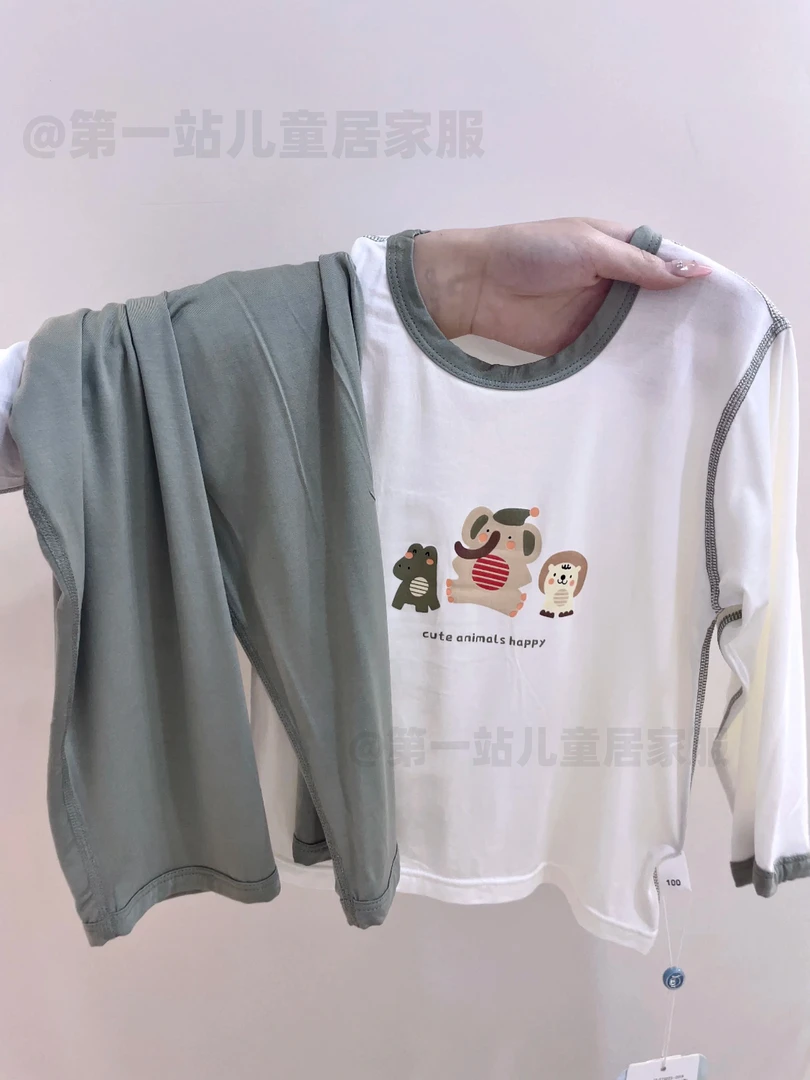 居家卡通风中国风印花家居服套装休闲夏季居家服圆领卡通儿童睡衣