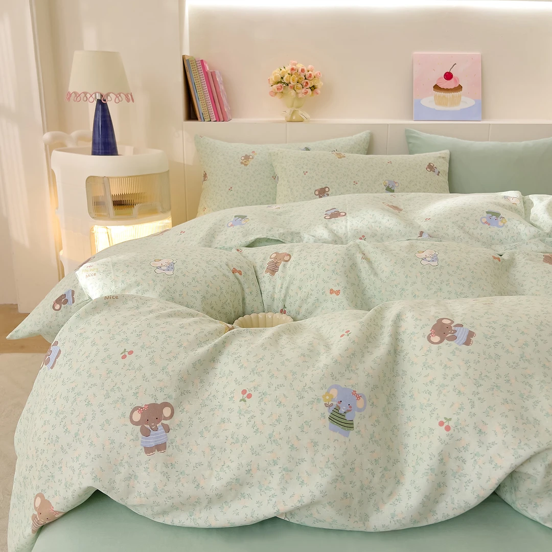 全棉纯棉被套双层纱四件套学生宿舍三件套印花被罩单双人四季通用