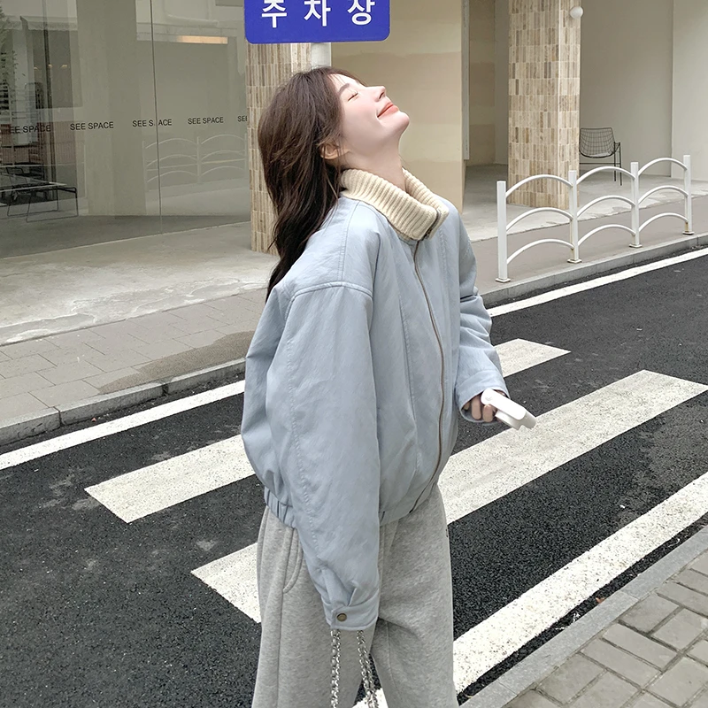 针织翻领蛋白皮短款羽绒服女2024年冬季新款设计感白鸭绒夹克外套