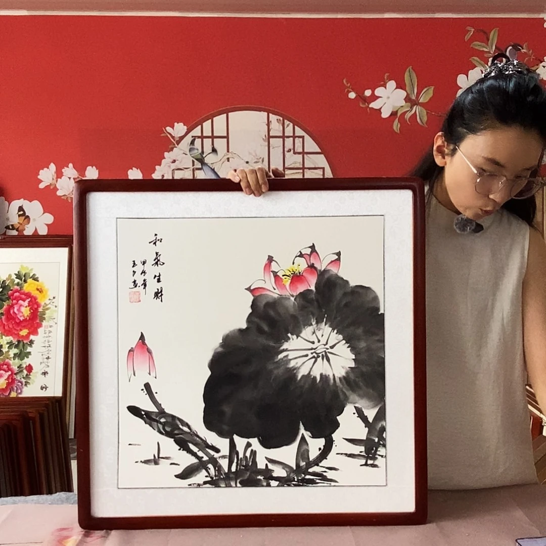 国画手写手绘带框包邮62✖️62国画作品
