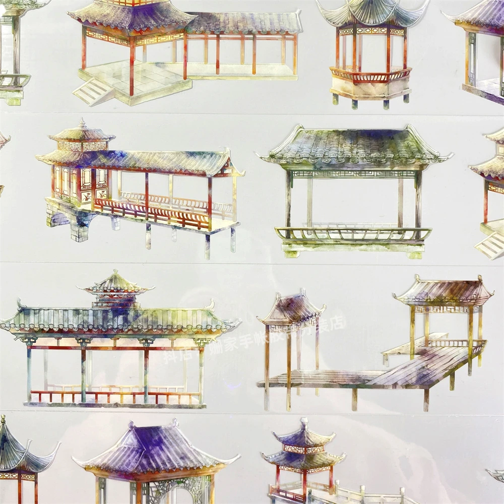 293手帐分装胶带四时小亭-亭zero走廊楼古风PET素材账手机壳贴纸