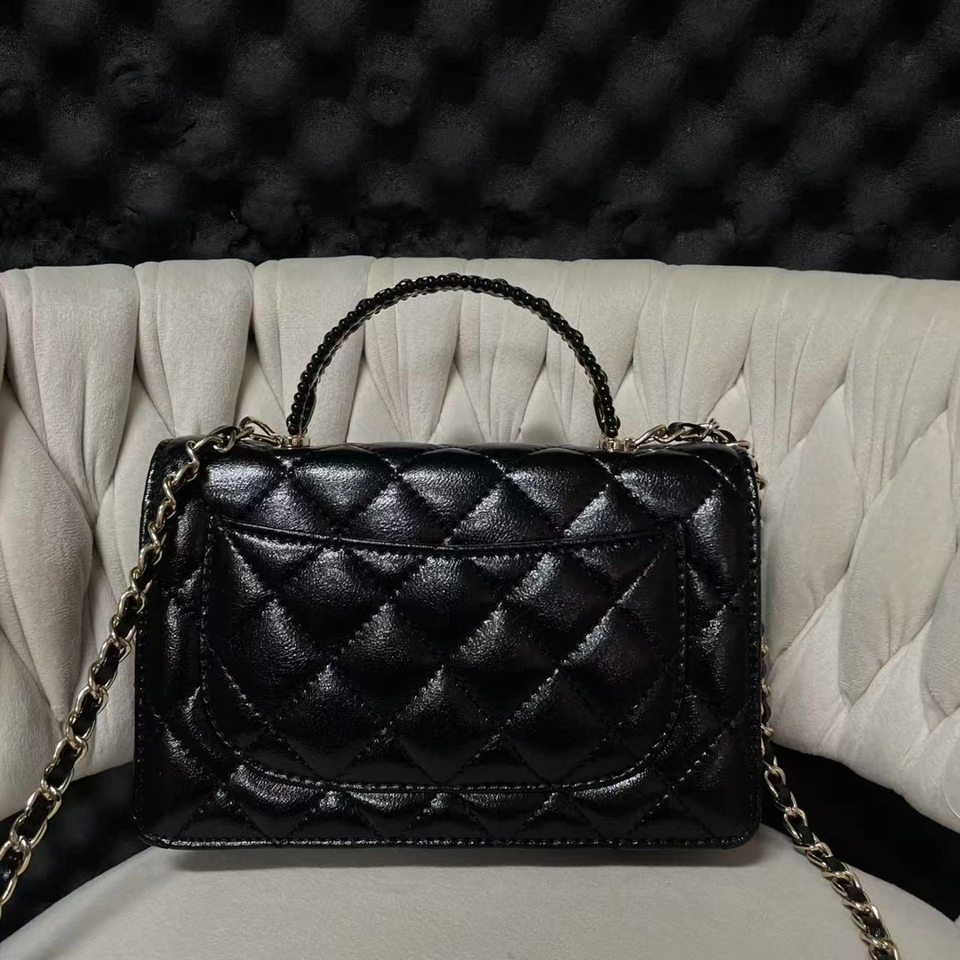 LQ-WITH-QUEEN真皮女包手提菱格黑色0536