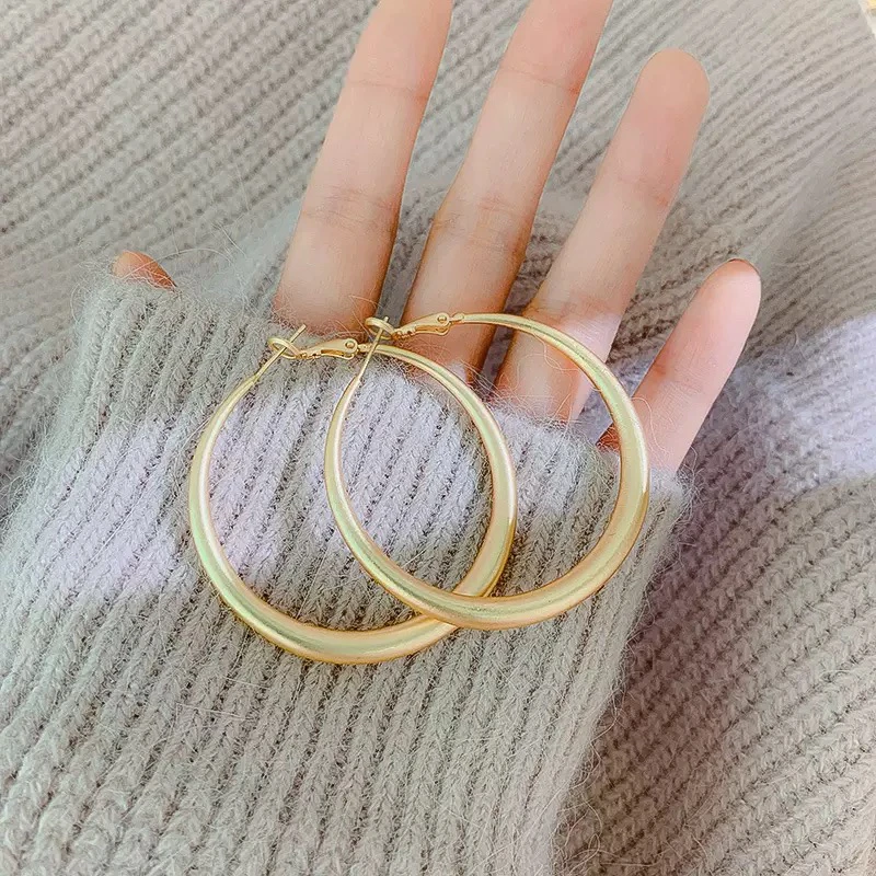 合金耳饰 银针冷淡风哑金5cm耳圈