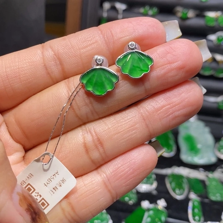 翡翠耳饰18K金镶嵌耳钉