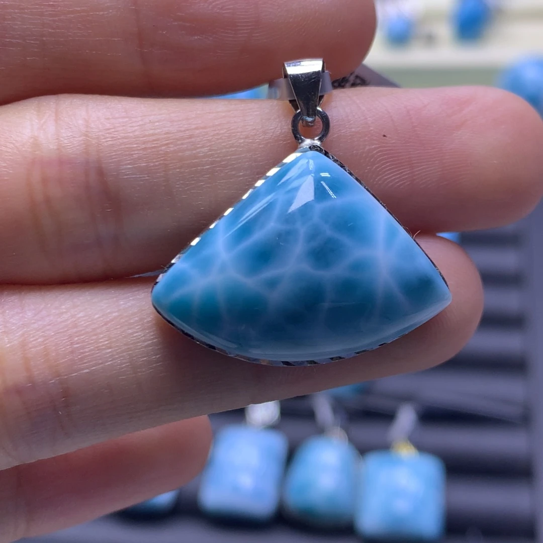 针钠钙石（海纹石）银S925镶嵌吊坠(不含链)吊坠色差略异