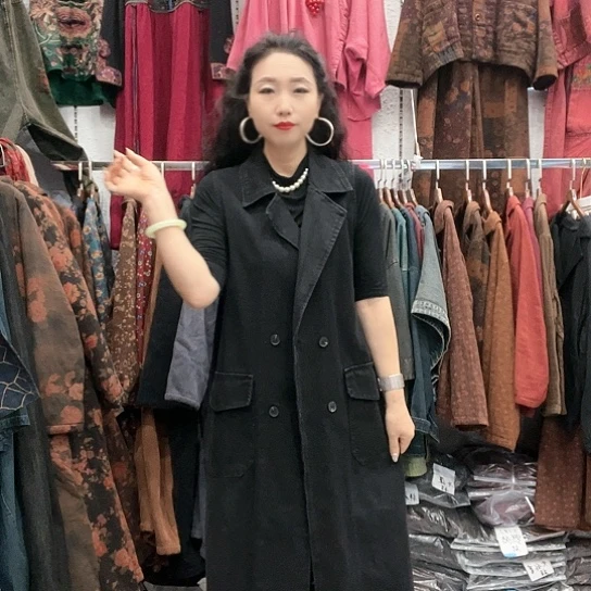 织绣招财猫牛仔西服马甲裙小码
