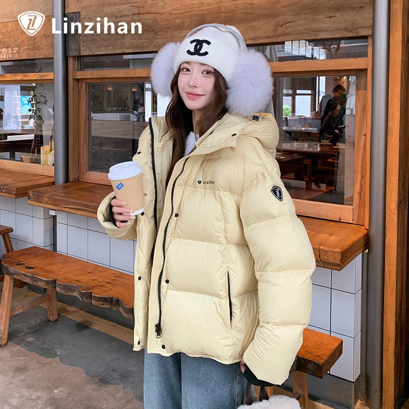 【Linzihan林子涵】95白鸭绒羽绒服女冬季加厚保暖连帽短款时尚外套