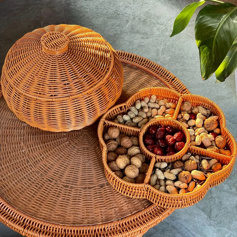 家用客厅三件套手工仿藤编桌面水果蓝零食蓝分格收纳蓝拍一发三