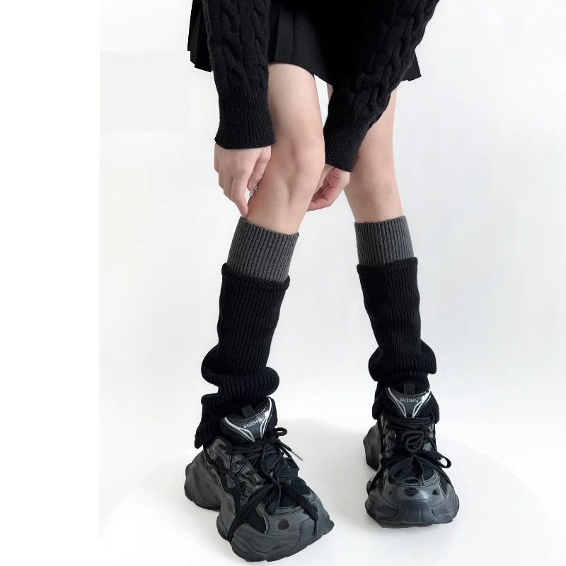 拼色竖纹堆堆袜套Y2k风格搭配瑜伽裤显瘦微喇堆堆袜日系长袜