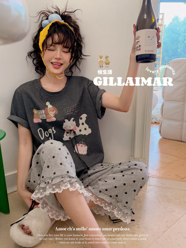 *Gill Aimar* 小熊家正品 夏季新品可爱卡通睡衣女家居服套装7866
