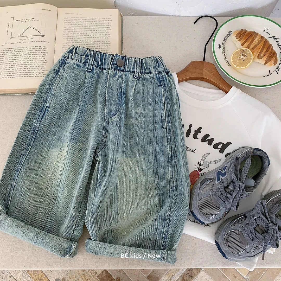 儿童牛仔裤邦诚2025秋季新款简约休闲直筒裤宝宝宽松长裤潮H0133