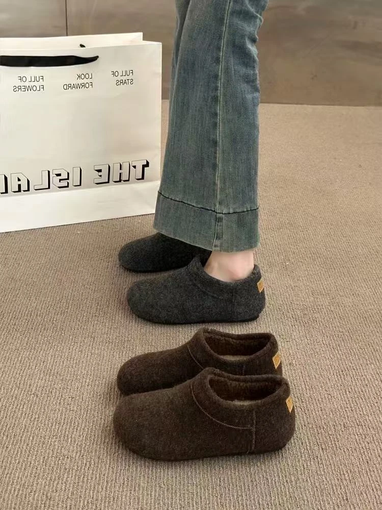 厚底增高灰色加绒勃肯鞋女2025秋冬新款毛呢鞋小个子保暖博肯2536