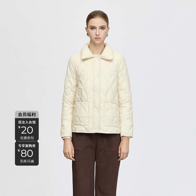 S·DEER圣迪奥女装冬季新款白色短款翻领时尚轻薄保暖羽绒服外套