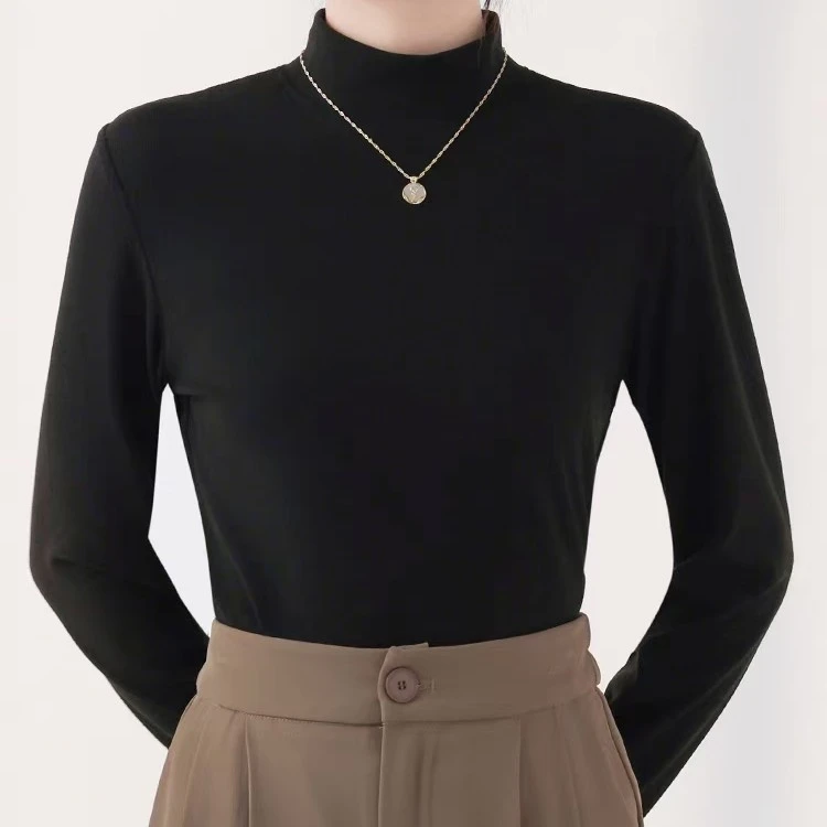 女士冬季中领高领澎体绒精品德绒磨毛加绒保暖显瘦打底衫内搭上衣