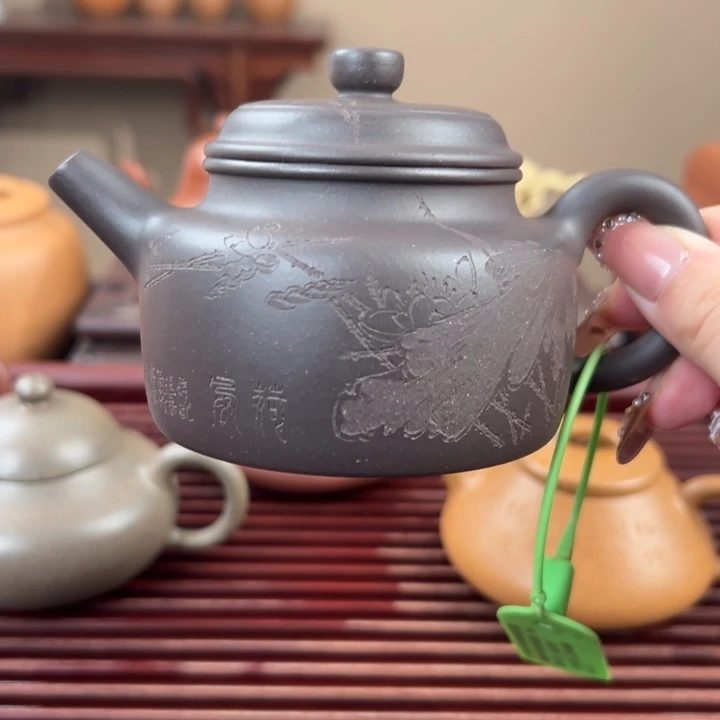 紫砂茶壶天青刻绘德钟180cc