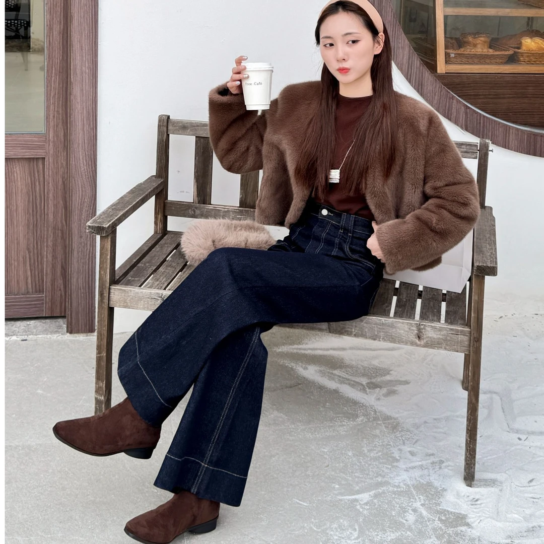 【卡卡专属】丹宁蓝阔腿微喇显高显瘦时尚百搭牛仔裤秋冬女不掉色