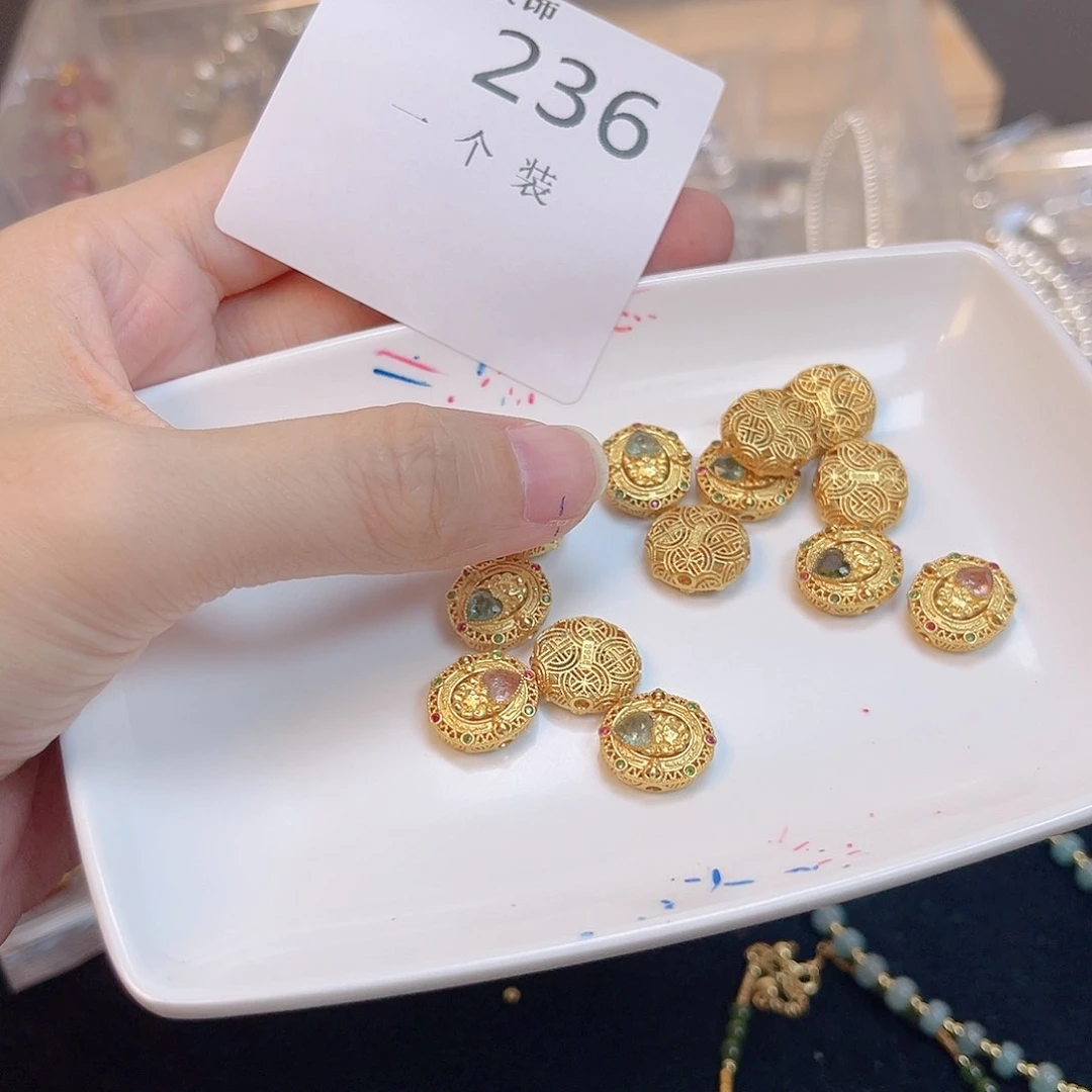 水晶珠宝半成品银S925镀金镶嵌236 。