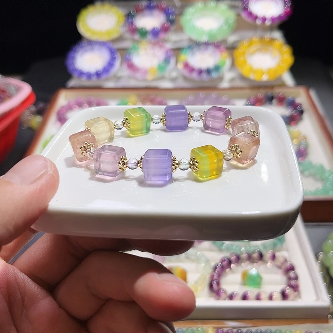 未镶嵌手串萤石马卡龙方糖10mm