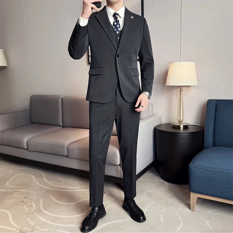 两件套意式西服套装商务休闲职业男一粒扣平驳领修身西装