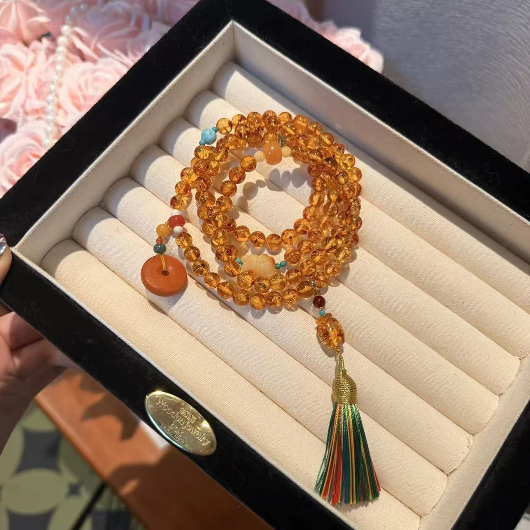 花珀翡翠海纹石108颗手串ZW939