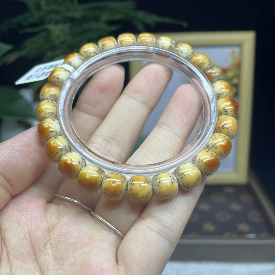 海南原生态星月菩提石玉料火烧云月留白细星9/8文玩手串Y621