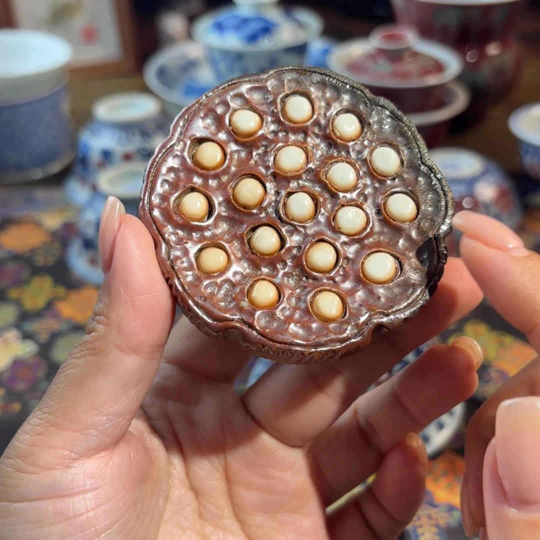 陶柴烧孤品青花手绘杯杯杯莲蓬