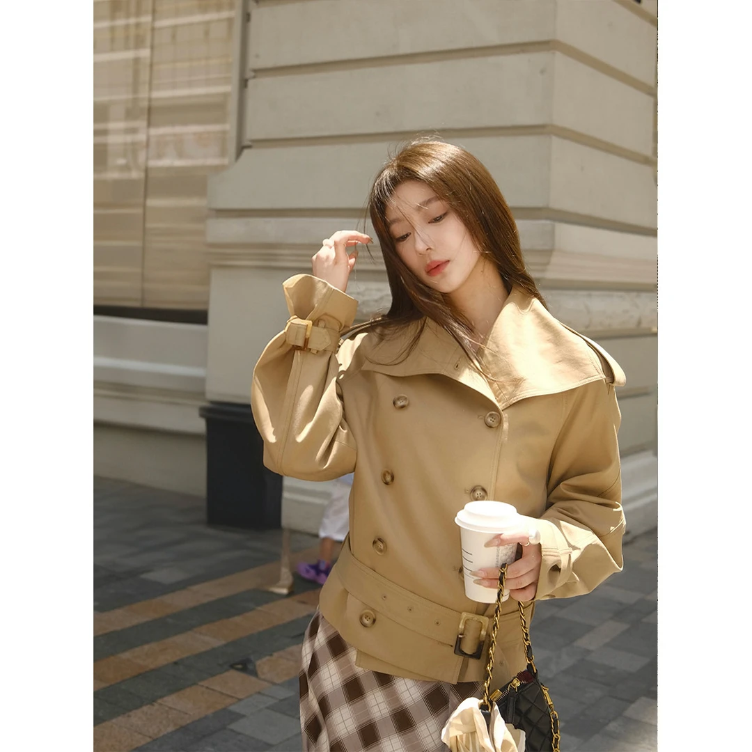 安酒月【英伦假期】经典高级感气质法式廓形短款风衣女英伦风外套
